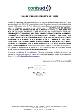 AVISO DE INTEN&Ccedil;&Atilde;O DE REGISTRO DE PRE&Ccedil;O