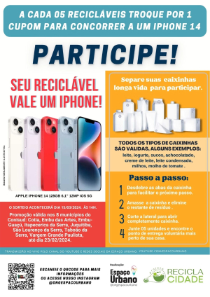 RECICLA CONISUD LAN&Ccedil;A SORTEIO &ldquo;SEU RECICL&Aacute;VEL VALE UM IPHONE&rdquo;
